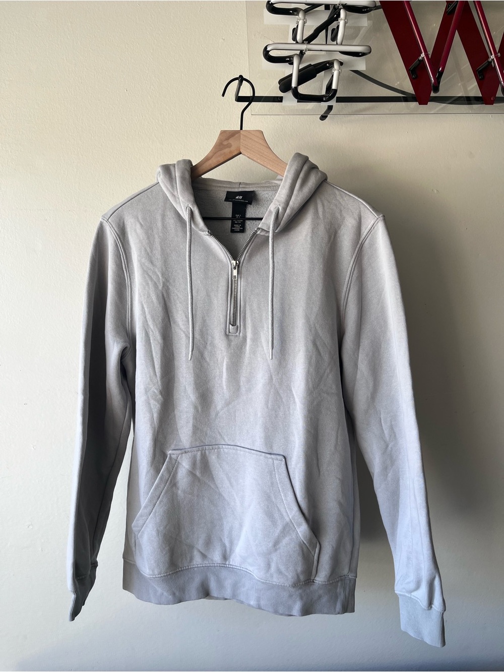 H&M Light Gray Half-Zip Hooded Sweater